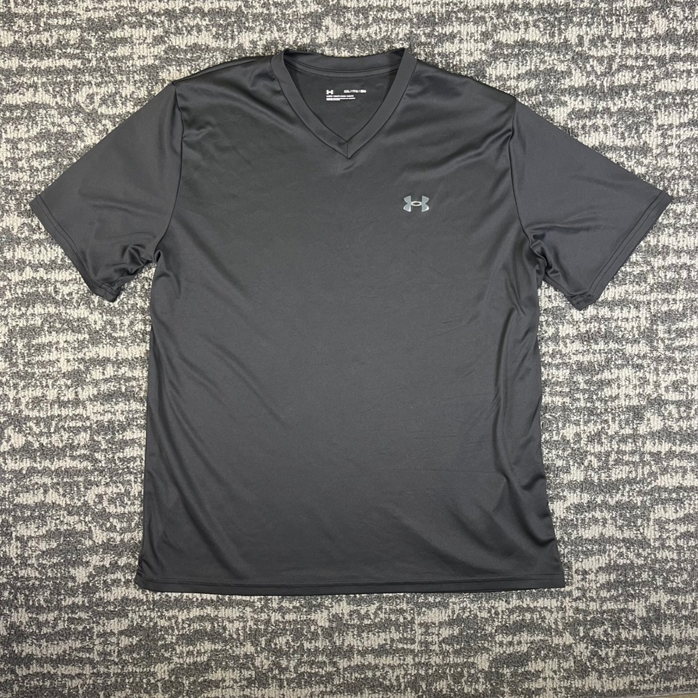 Under Armour T-Shirt Mens XXL Gray Loose Fit V-Neck Athletic HeatGear Gym Top